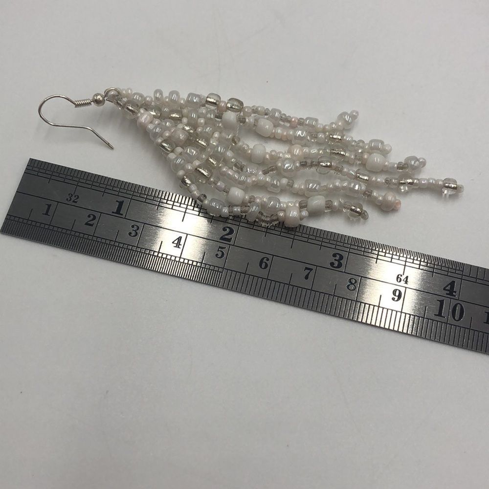 White/Blush/Silver 10-stranded glass beaded necklace and earring set. 21” long - Picture 5 of 6